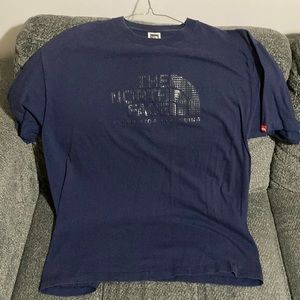 Mens lg the north face t shirt navy blue - screen print gel front logo.